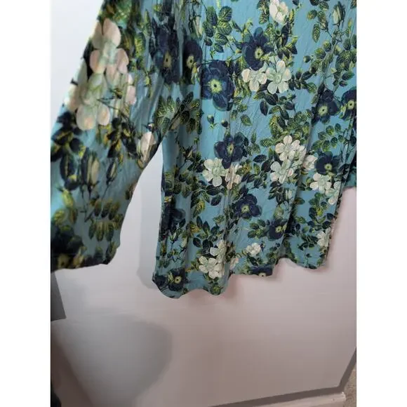 J.Jill Wearever Shirt Blouse Cottagecore * Women's Size Medium Blue Floral Tunic - Picture 4 of 12